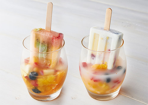 フレッシュフルーツのオリジナルアイスキャンディー　フレッシュフルーツのミルクアイスキャンディー